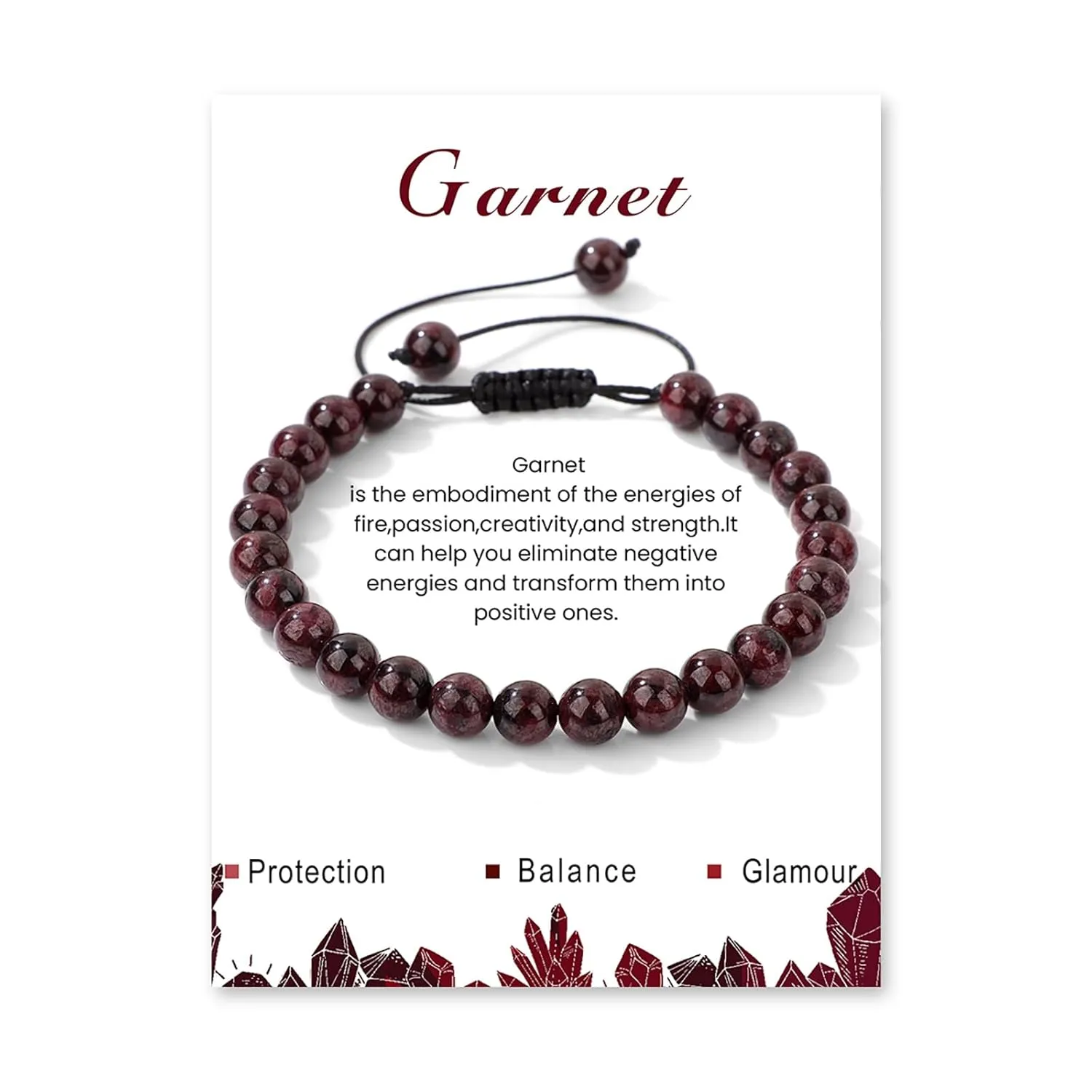 Garnet Bracelets for Women 6mm Adjustable Braided Garnet Crystal Bracelet Red Garnet Bead Bracelet Gemstone Healing Bracelets Natural Stone Bracelets Garnet Jewelry for Women