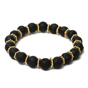 Gempires Black Lava Stone Beads Stretch Bracelets for Women Black Crystal Gemstone Jewelry Trending Fashion Bracelets Elastic Friendship Bracelets