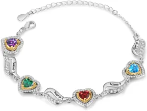 Gifts for Mom Personalized Birthstone Bracelets for Women Heart Link Bracelets Custom Names Birthstone Bracelets Gifts for Mother's Day