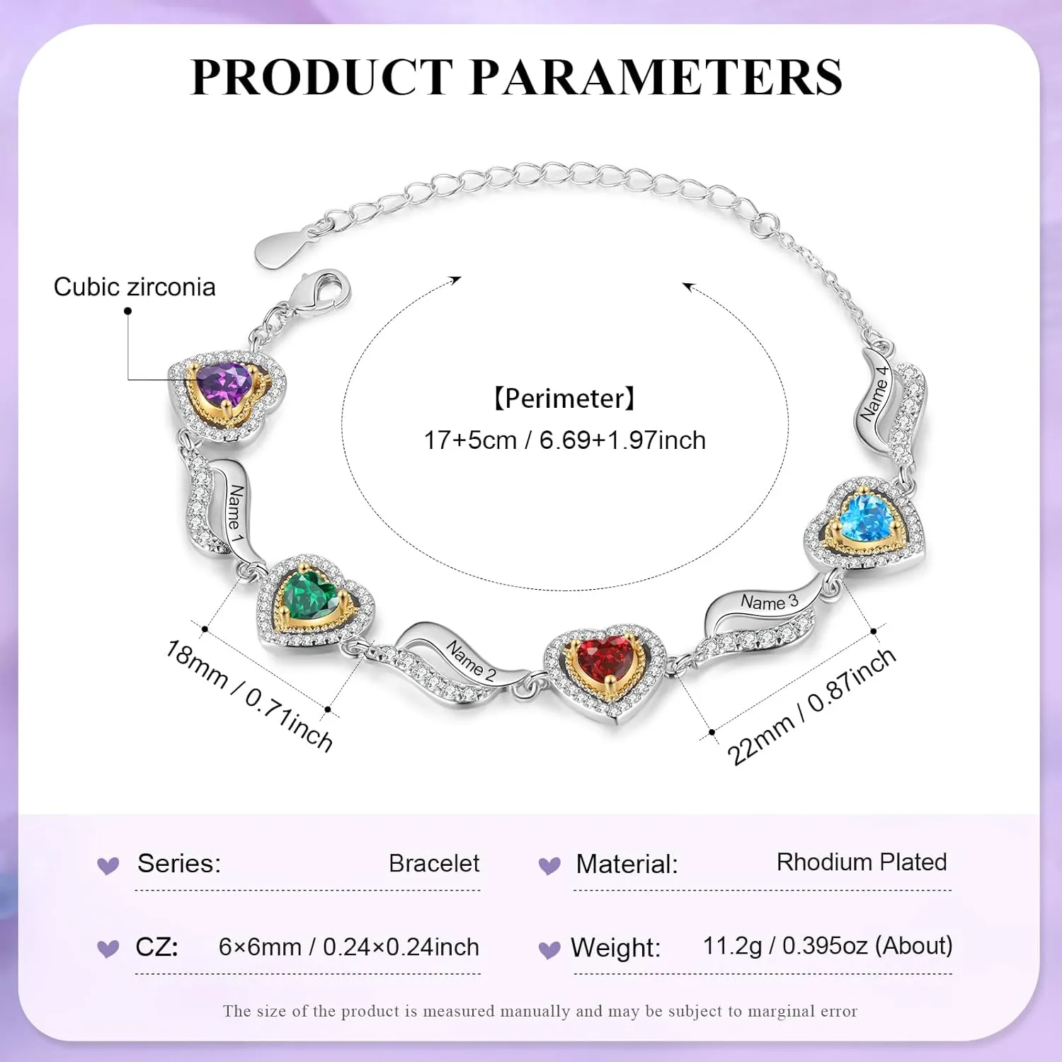 Gifts for Mom Personalized Birthstone Bracelets for Women Heart Link Bracelets Custom Names Birthstone Bracelets Gifts for Mother's Day