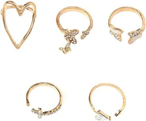 Gold Knuckle Rings Set for Women Girls,5Pcs Boho Crystal Finger Rings Aesthetic Heart Chunky Ring,GoldStackable Midi Rings Pack for Gift