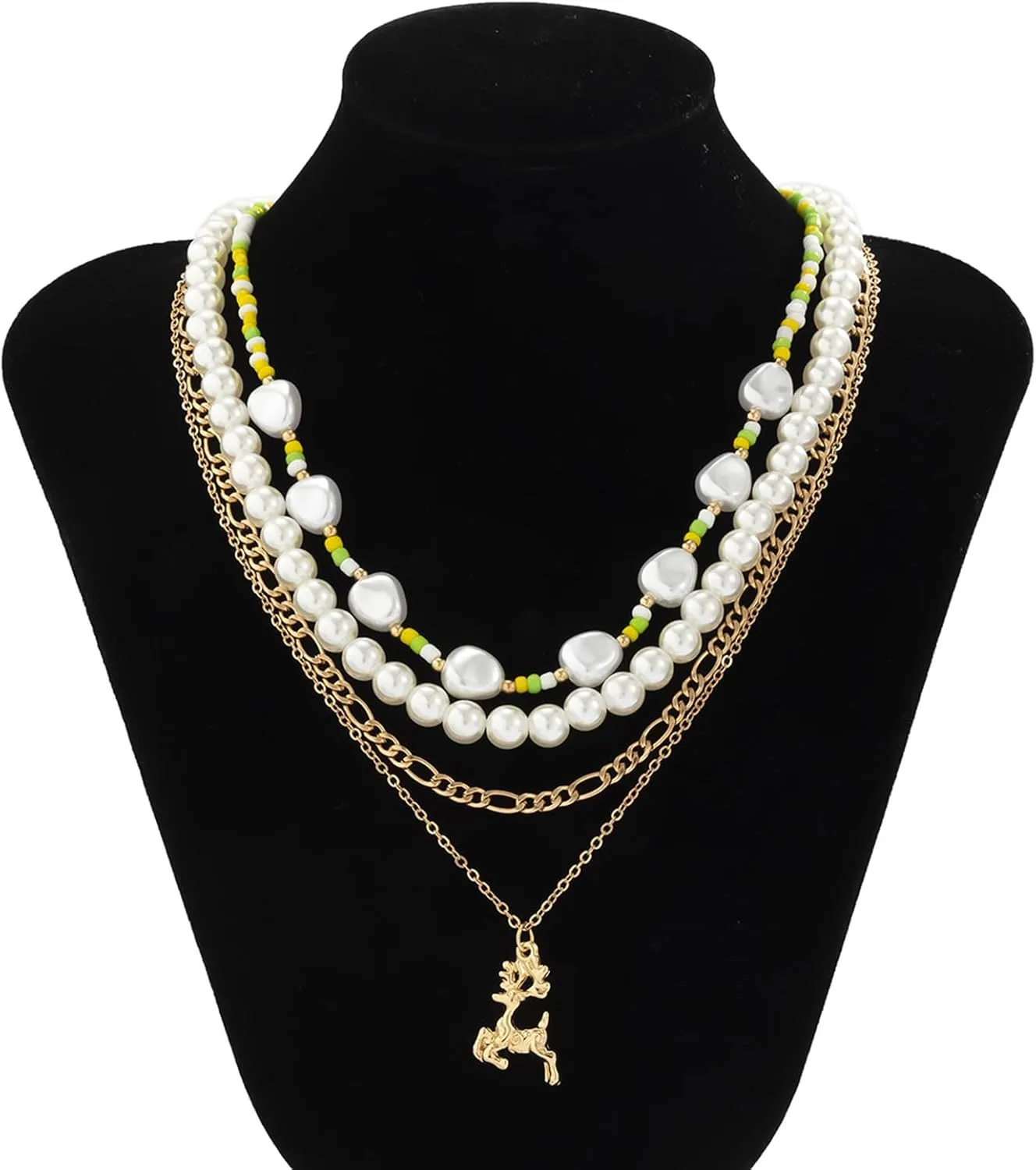 Gold Layered Necklaces for Women Dainty Pearl Pendant Necklace for Women Multilayer Baroque Pearl Necklace Boho Link Chain Necklace Jewelry Gifts