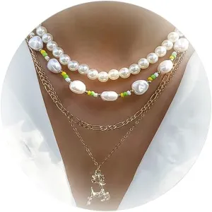 Gold Layered Necklaces for Women Dainty Pearl Pendant Necklace for Women Multilayer Baroque Pearl Necklace Boho Link Chain Necklace Jewelry Gifts