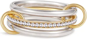Gold/Silver Interlocked Rings For Women Dainty Stainless Steel Cubic Zirconia Stackable Statement Rings Two-toned Connected Bands Rings Non Tarnish (size 6-10)