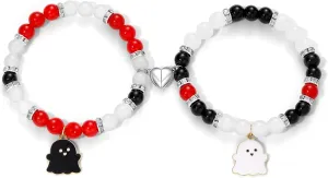 Halloween Bracelets Halloween Gifts for Women Halloween Themed 2 Pcs Beaded Matching Bracelets with Pumpkin Bat Ghost Grim Reaper Charm Accessories Halloween Party Decorations Jewelry