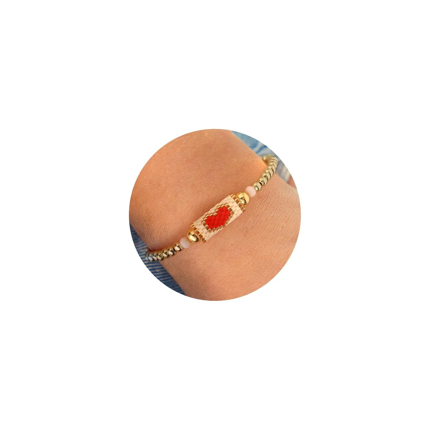 Heart Bracelets for Women Gold Beaded Bracelets Handmade Braided Rope Bracelets Small Cute Multi Color Summer Bracelets for Women Birthday Gifts