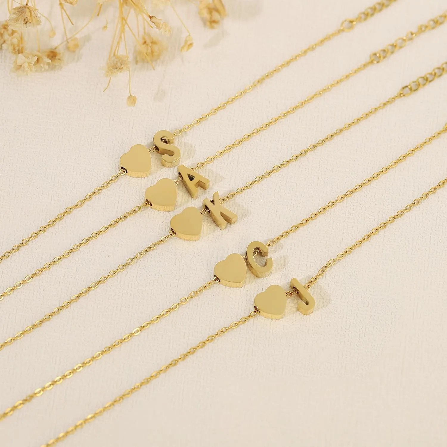 Heart Initial Bracelets for Women - 18K Gold Plated Initial Bracelets Dainty Gold Bracelets Dainty A-Z Initial Letter Bracelets Gold Jewelry Heart Initial Bracelets for Women Gifts
