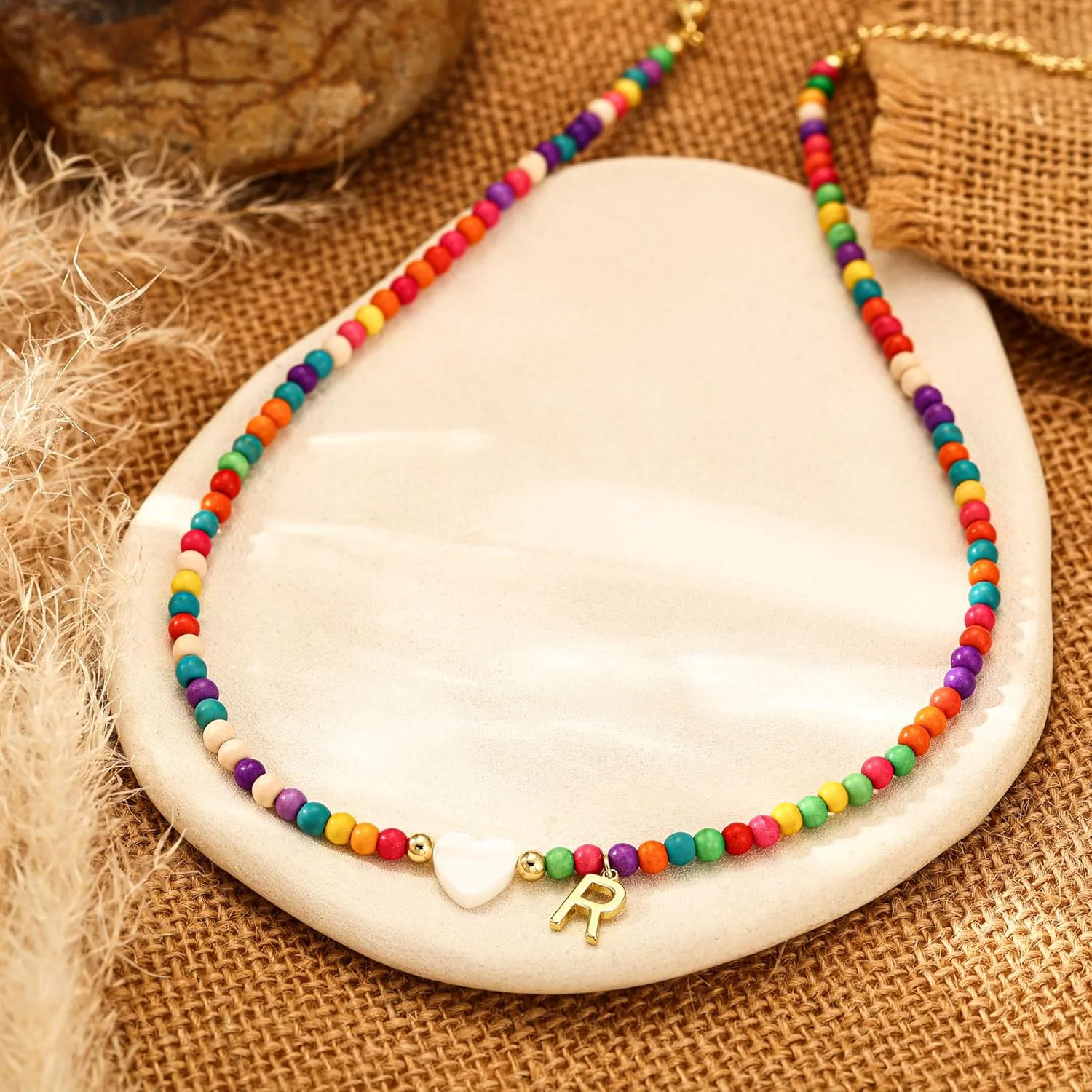 Initial Necklaces for Women, Beaded Heart Initial Necklace for Womens Trendy Letter Beads Choker Necklaces Jewelry Personalized Gifts for Women Girls Trendy Stuff