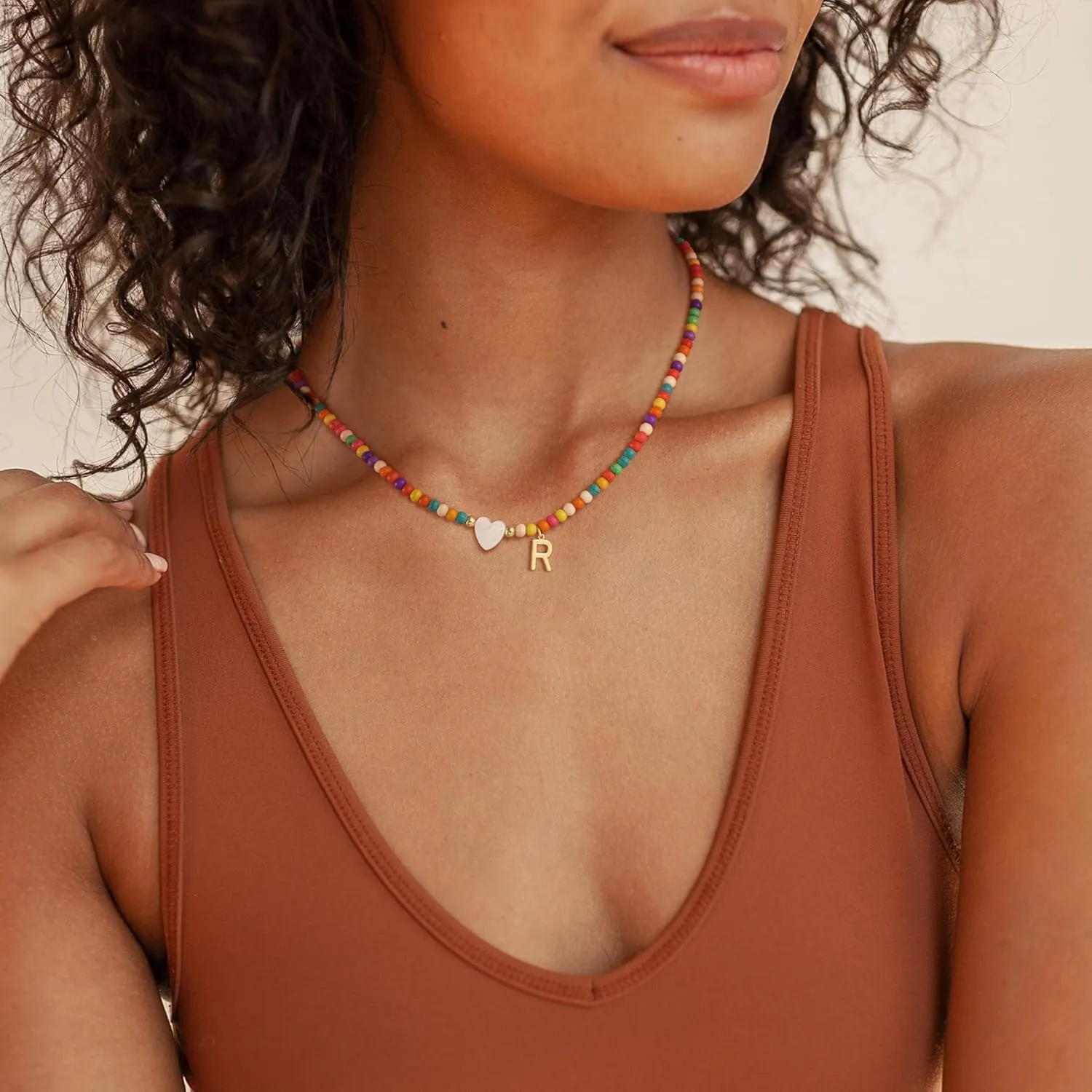 Initial Necklaces for Women, Beaded Heart Initial Necklace for Womens Trendy Letter Beads Choker Necklaces Jewelry Personalized Gifts for Women Girls Trendy Stuff