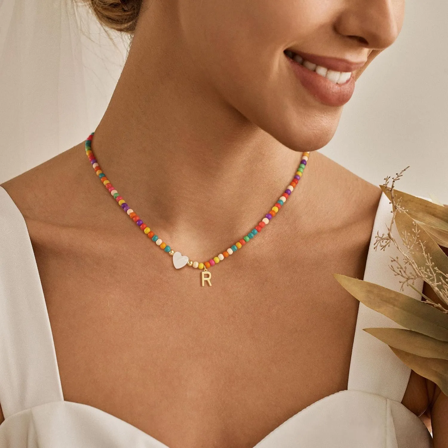 Initial Necklaces for Women, Beaded Heart Initial Necklace for Womens Trendy Letter Beads Choker Necklaces Jewelry Personalized Gifts for Women Girls Trendy Stuff