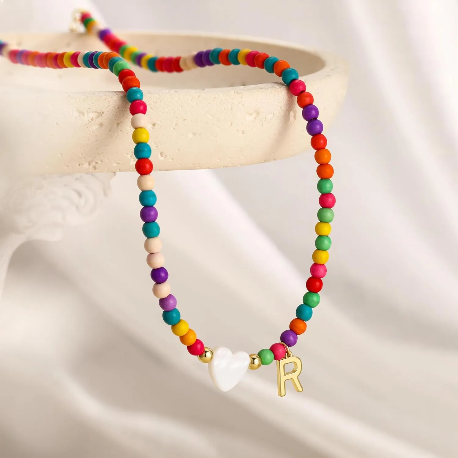 Initial Necklaces for Women, Beaded Heart Initial Necklace for Womens Trendy Letter Beads Choker Necklaces Jewelry Personalized Gifts for Women Girls Trendy Stuff