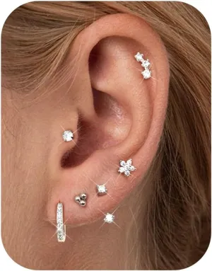 Jstyle Hypoallergenic Surgical Steel Earrings for Women 14K Gold Earring Stack Set Stainless Steel Stud Earrings Dainty Huggie Hoop Cartilage Earring Sets for Multiple Piercing