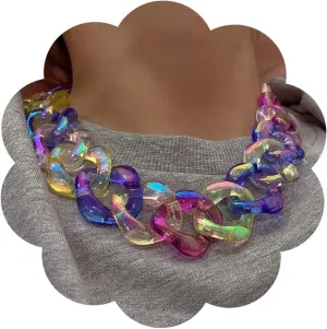 Jumwrit Punk Acrylic Colourful Chunky Paperclip Choker Statement Long Charming Necklaces Accessories for Women