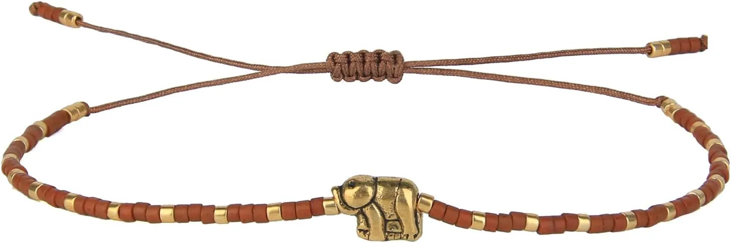 KELITCH 925 Silver Elephant Charm Bracelets Miyuki Beads Bracelets Stack Adjustable Friendship Bracelets