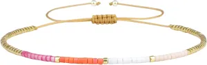 KELITCH Miyuki Bead Bracelets Mix Color Rope Strand Bracelets Handmade Tiny Bracelets for Women (Orange White Pink 25B)