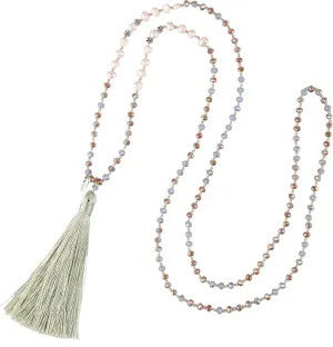 KELITCH Women Pearls Necklace Crystal Beaded Necklaces Handmade Tassel Necklaces