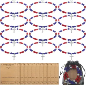 Kigeli 12 Set 18 Inches Baseball Beaded Necklaces for Boy Cross Baseball Ice Necklace with Cards and Mesh Bags Adjustable Rhinestone Baseball Bling Necklace Easter Gift for Baseball Lovers