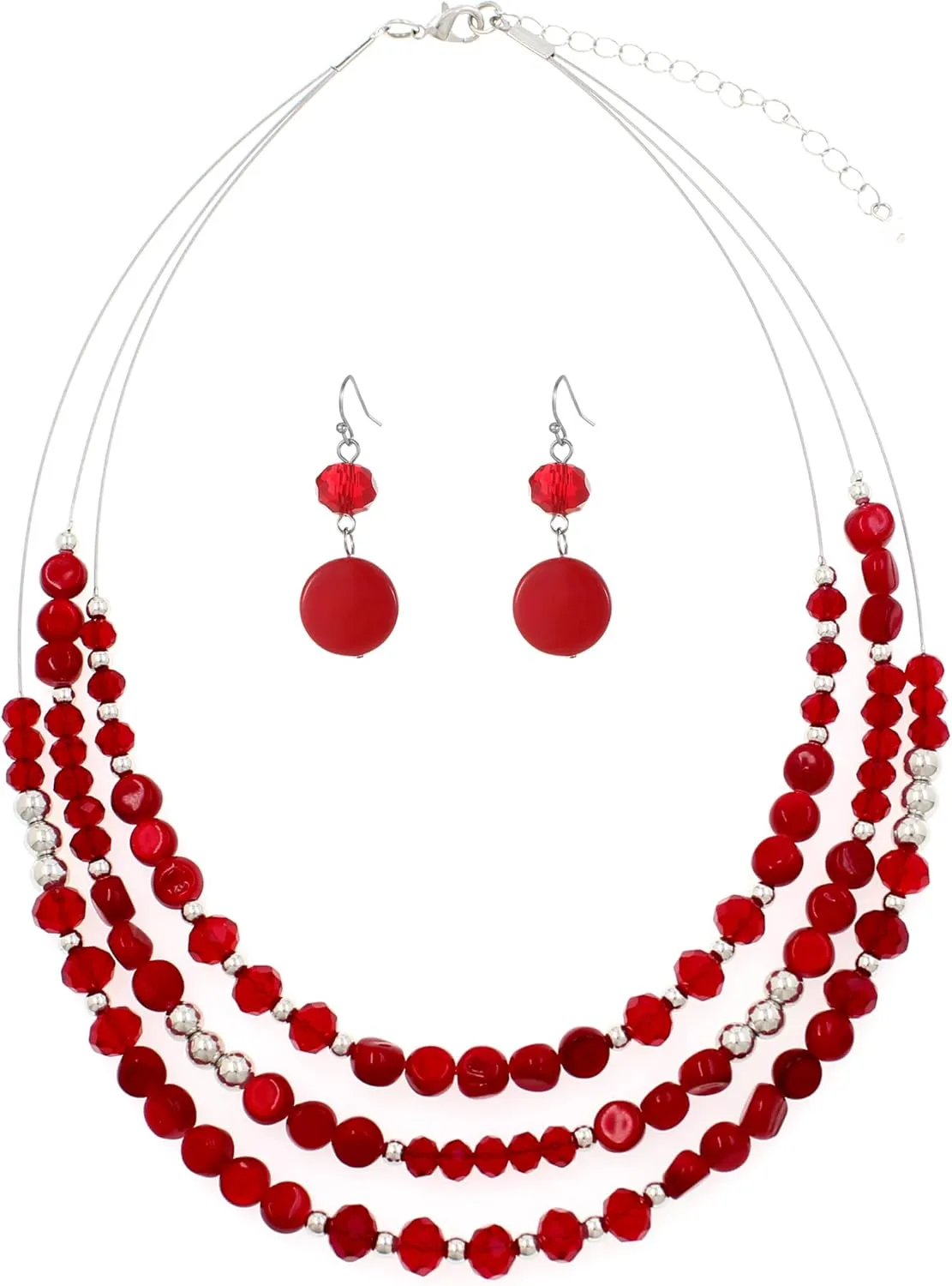 Layered Beaded Statement Necklaces with Earrings Multi Strand Crystal Beads Choker Necklaces for Women Fashion Costume Jewelry Party Gifts