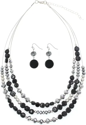 Layered Beaded Statement Necklaces with Earrings Multi Strand Crystal Beads Choker Necklaces for Women Fashion Costume Jewelry Party Gifts