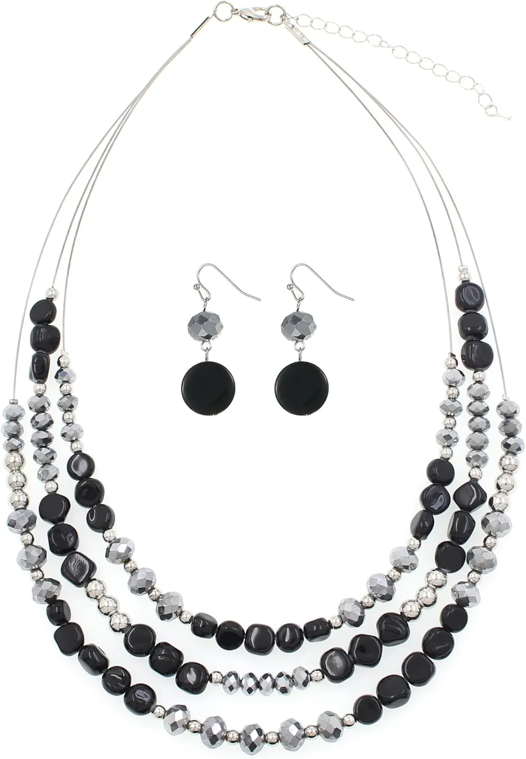 Layered Beaded Statement Necklaces with Earrings Multi Strand Crystal Beads Choker Necklaces for Women Fashion Costume Jewelry Party Gifts