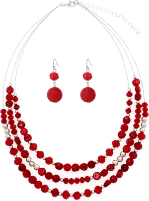 Layered Beaded Statement Necklaces with Earrings Multi Strand Crystal Beads Choker Necklaces for Women Fashion Costume Jewelry Party Gifts