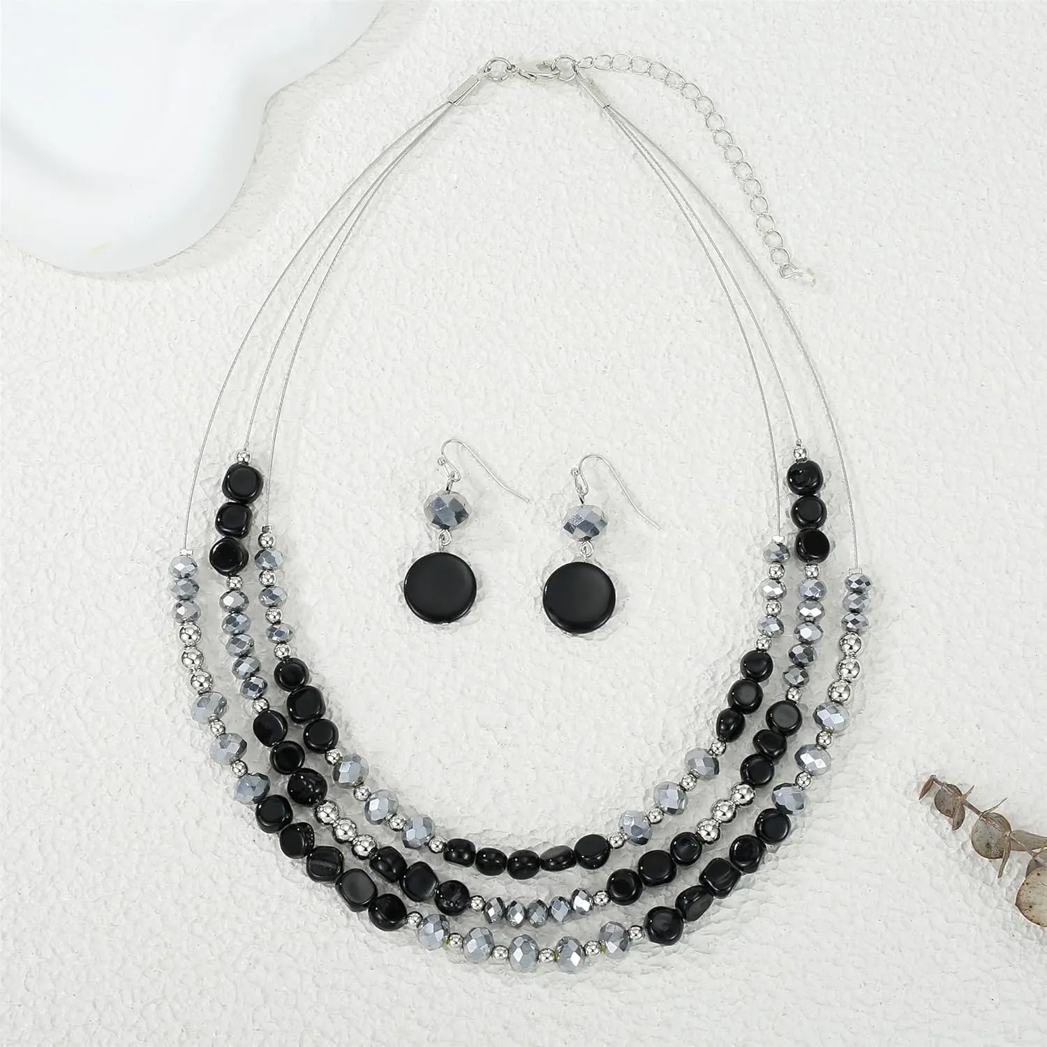 Layered Beaded Statement Necklaces with Earrings Multi Strand Crystal Beads Choker Necklaces for Women Fashion Costume Jewelry Party Gifts