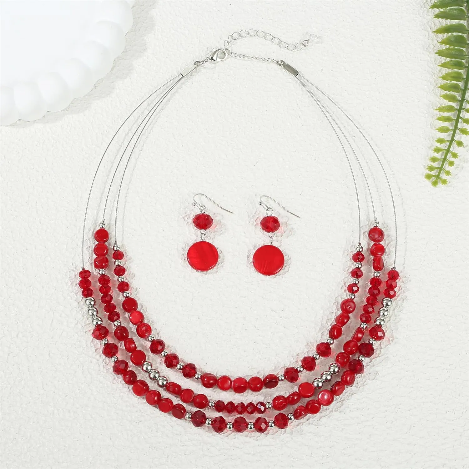 Layered Beaded Statement Necklaces with Earrings Multi Strand Crystal Beads Choker Necklaces for Women Fashion Costume Jewelry Party Gifts