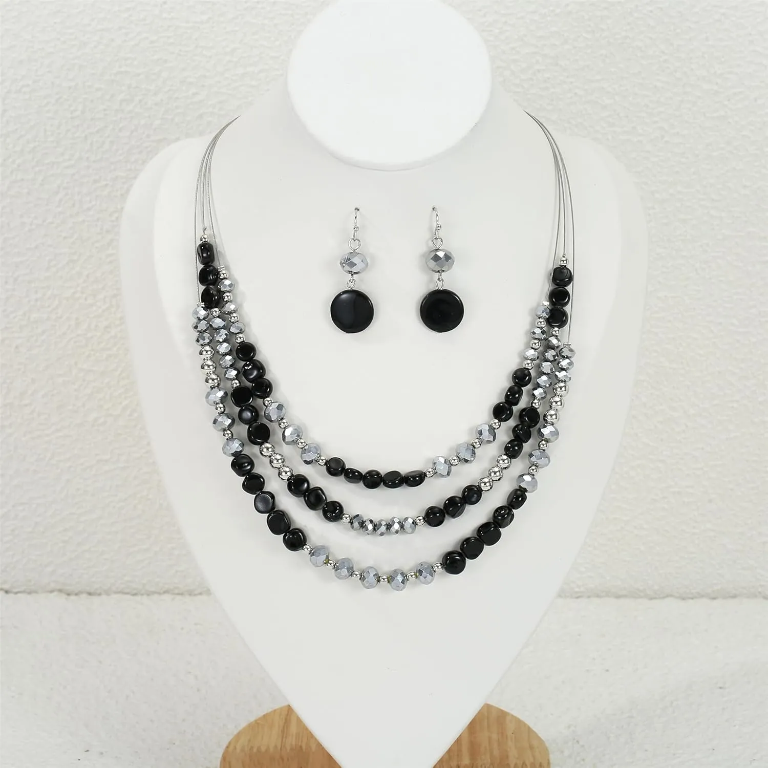 Layered Beaded Statement Necklaces with Earrings Multi Strand Crystal Beads Choker Necklaces for Women Fashion Costume Jewelry Party Gifts