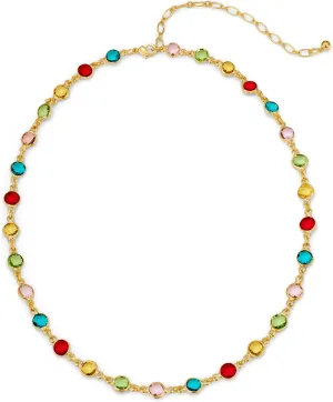 LILIE&WHITE Gold Necklace For Women With Colorful Round Rhinestones Beaded Chain Necklaces OvalGold Chokers Necklaces Fashion Jewelry