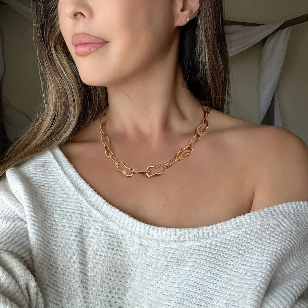 LILIE&WHITE Gold Necklaces For Women Chunky Necklaces Trendy Gold Link Chain Necklace Fashion Choker Necklace Women Jewelry Gift
