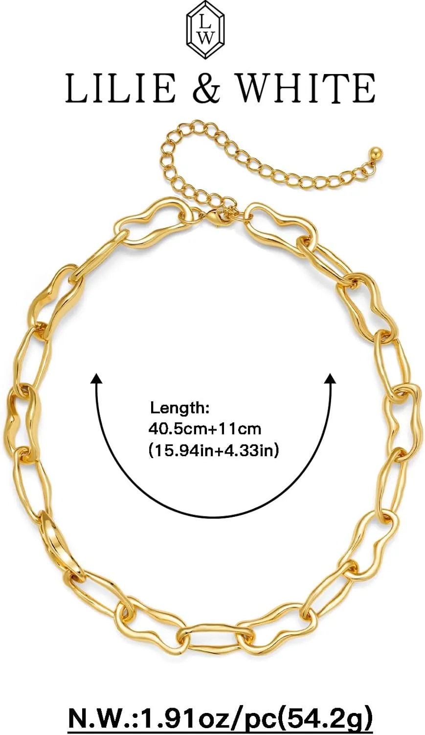 LILIE&WHITE Gold Necklaces For Women Chunky Necklaces Trendy Gold Link Chain Necklace Fashion Choker Necklace Women Jewelry Gift