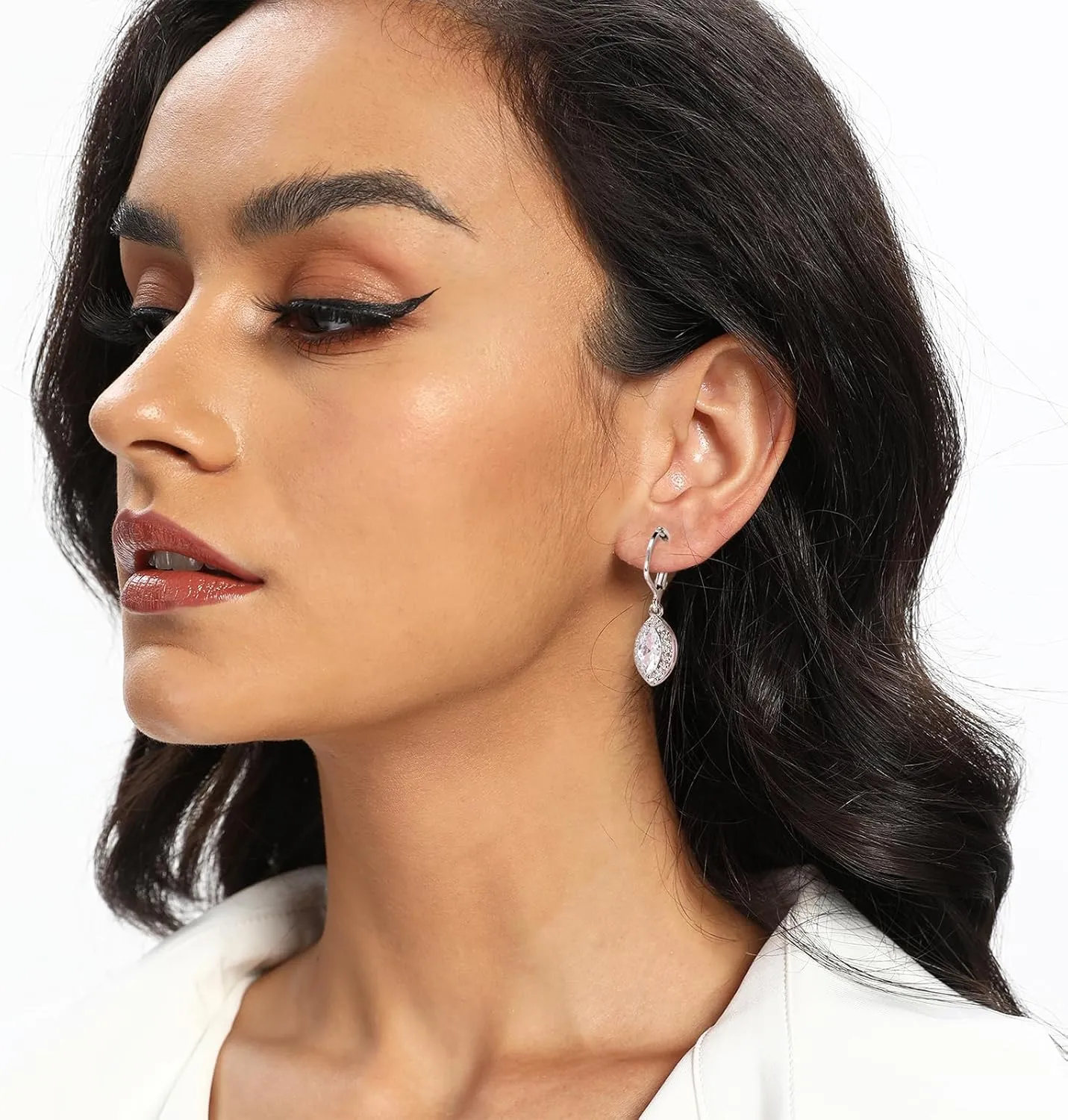 MDFUN Dangle Earrings 18K White Gold Plated Round Princess Halo Square Heart Teardrop Eye Cut Clear Cubic Zirconia Drop Earrings for Women Hypoallergenic
