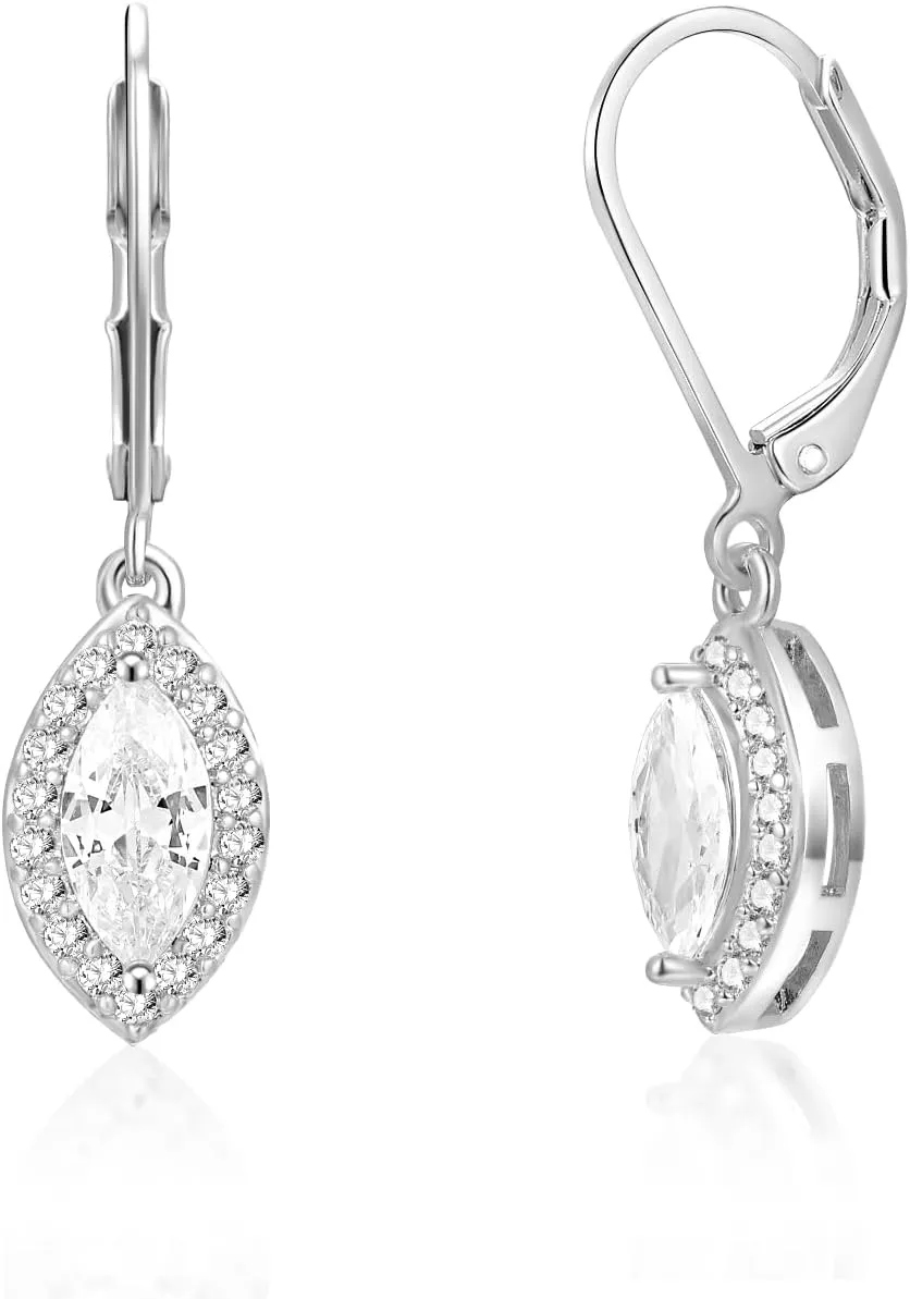 MDFUN Dangle Earrings 18K White Gold Plated Round Princess Halo Square Heart Teardrop Eye Cut Clear Cubic Zirconia Drop Earrings for Women Hypoallergenic