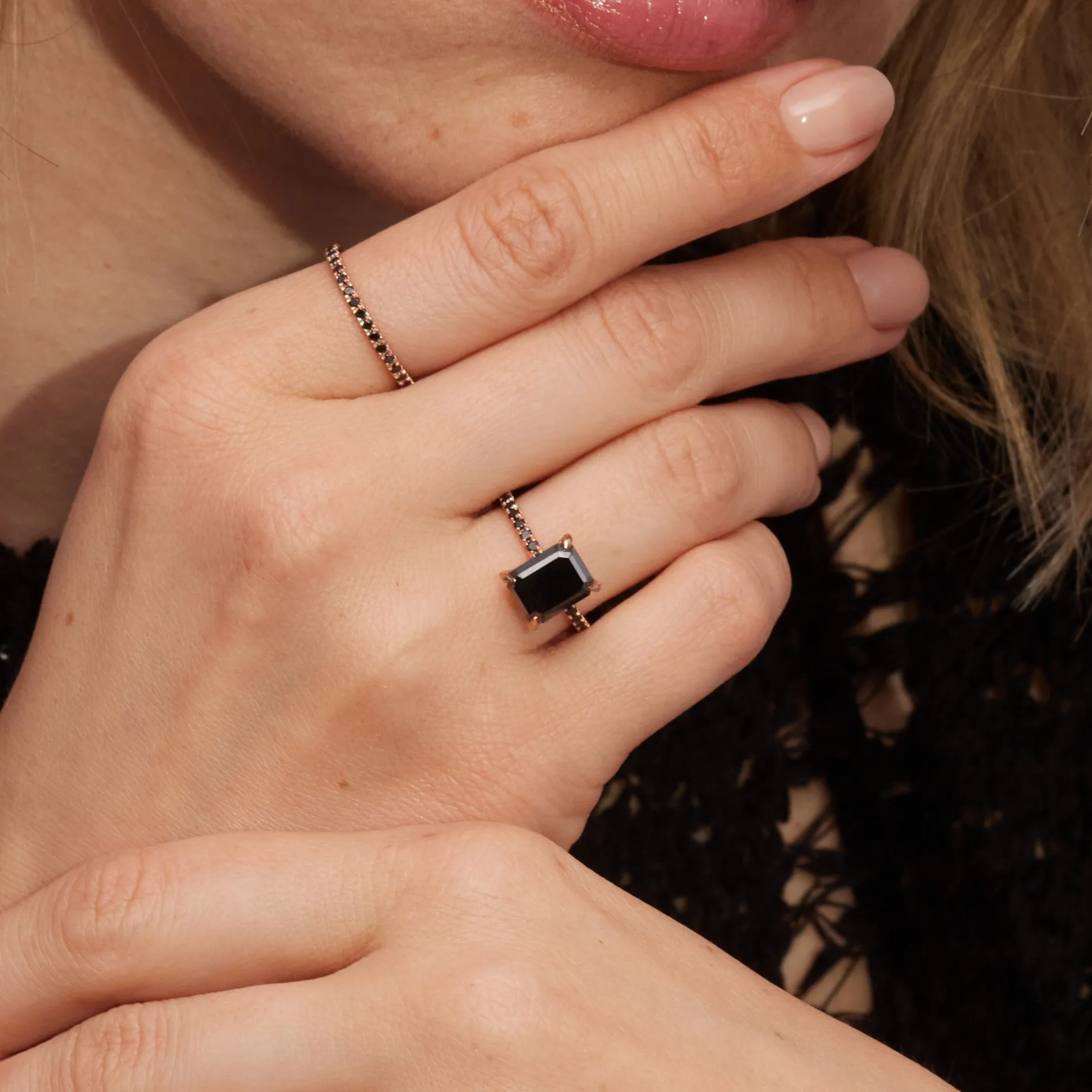 Noir Mystique  Unique  Natural Black Diamond Emerald Cut Engagement Ring