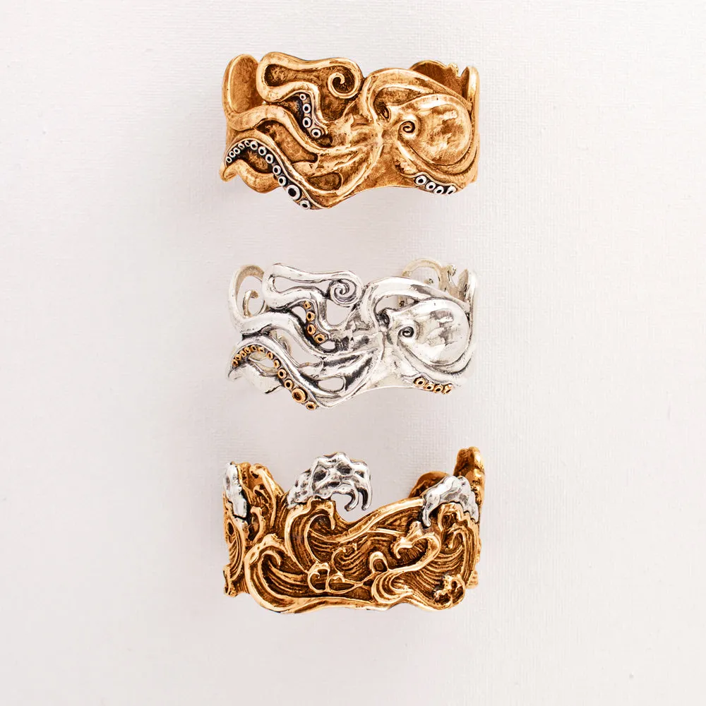 Octopus Cuff Bracelet in Silver with Bronze Accents