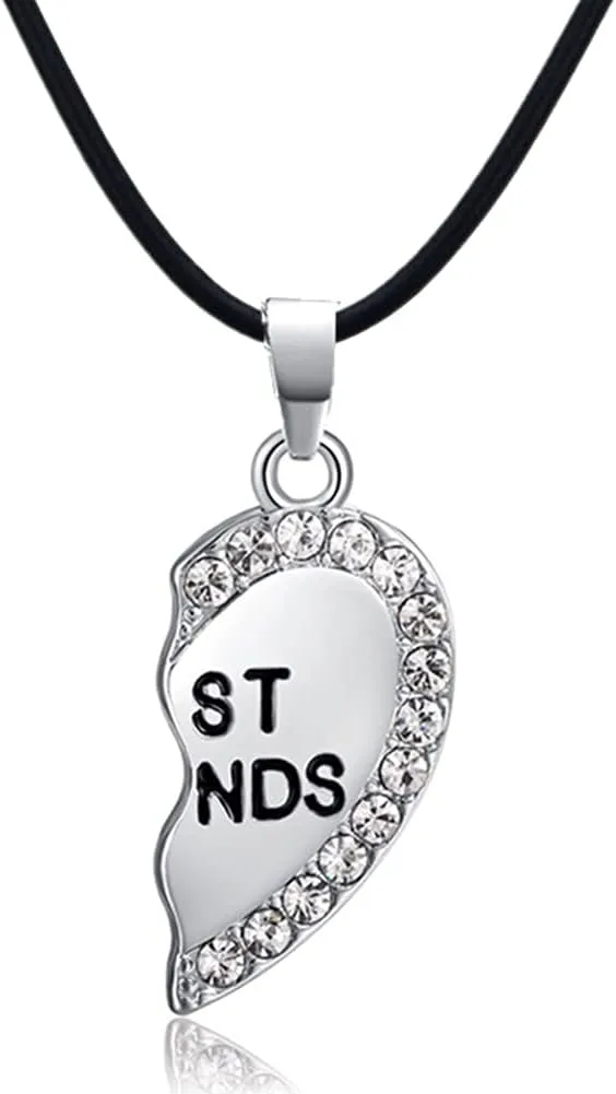 ODETOJOY Best Friends Necklace for 2 BFF Broken Heart Necklace Rhinestone Bestfriends Engraved Letters Pendant