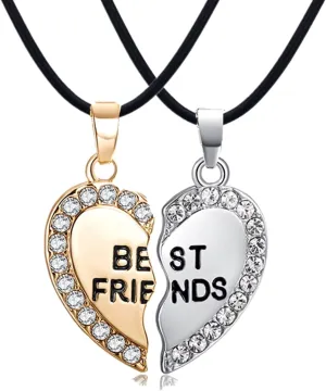 ODETOJOY Best Friends Necklace for 2 BFF Broken Heart Necklace Rhinestone Bestfriends Engraved Letters Pendant
