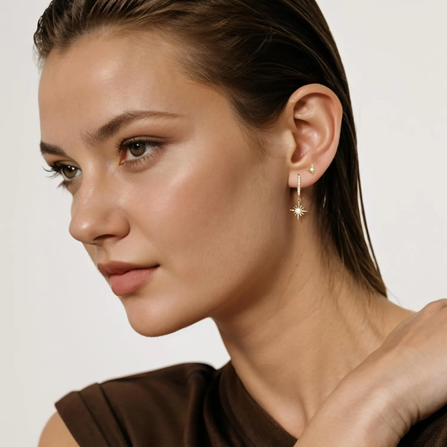 Opal Earrings Set for Women, Hypoallergenic S925 Hoop Stud Earrings for Women with Sensitive Ears,Chunky Gold Opal Jewelry Women