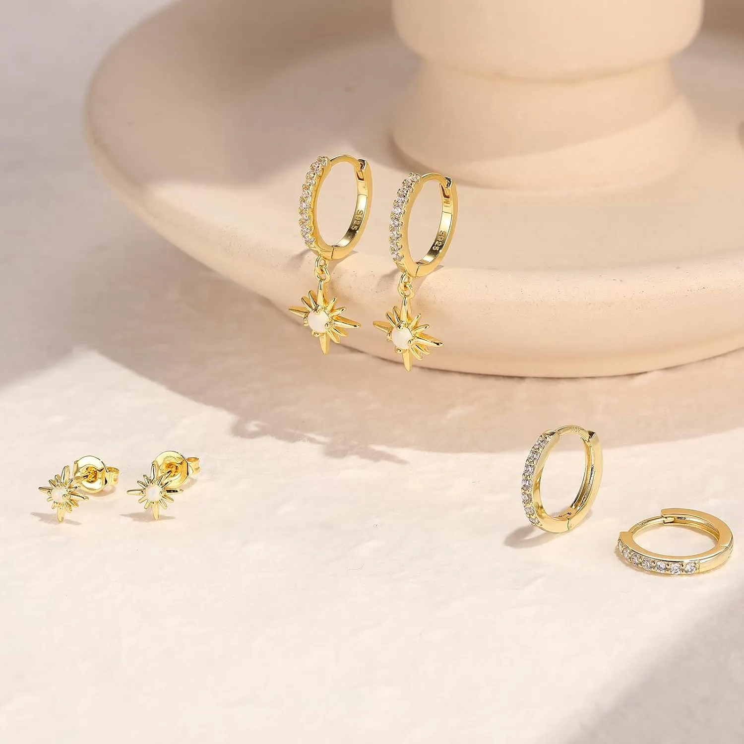 Opal Earrings Set for Women, Hypoallergenic S925 Hoop Stud Earrings for Women with Sensitive Ears,Chunky Gold Opal Jewelry Women