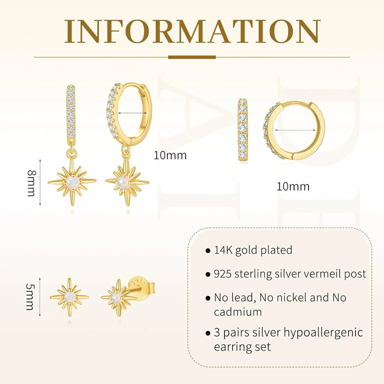 Opal Earrings Set for Women, Hypoallergenic S925 Hoop Stud Earrings for Women with Sensitive Ears,Chunky Gold Opal Jewelry Women