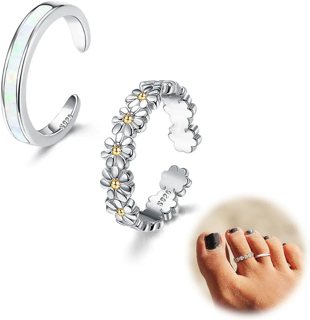 ORAZIO Toe Rings for Women,925 Sterling Silver Toe Rings Adjustable Toe Rings - CZ Flower Cross Twist Knot Opal Toe Ring Cuff - Open Womens Toe Rings Stylish Beach Band Ring Nail Rings Foot Jewelry for Summer