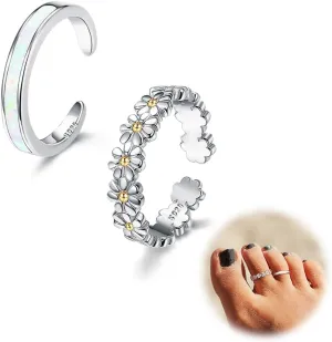 ORAZIO Toe Rings for Women,925 Sterling Silver Toe Rings Adjustable Toe Rings - CZ Flower Cross Twist Knot Opal Toe Ring Cuff - Open Womens Toe Rings Stylish Beach Band Ring Nail Rings Foot Jewelry for Summer