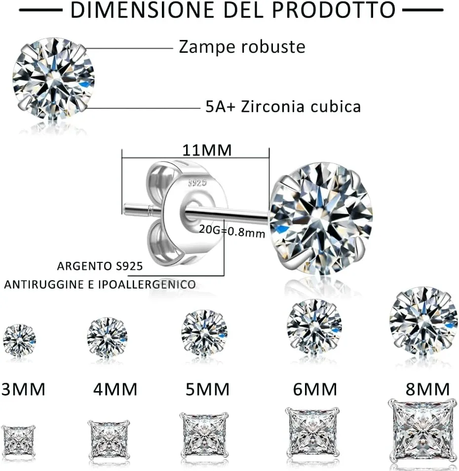 PABBEU 10Pairs Sterling Silver Stud Earrings for Women Hypoallergenic 925 Sterling Silver Earrings Studs AAAAA Cubic Zirconia Small Silver Stud Earrings Set Cartilage Silver Studs Earrings for Women