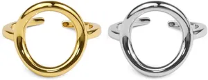 Pack 2 Minimalist Silver & Gold Karma Circle Plain Band Rings Set Fashion Knuckle Stackable Silver Ring for Women Finger Ring Adjustable Open Size Daughter Gifts