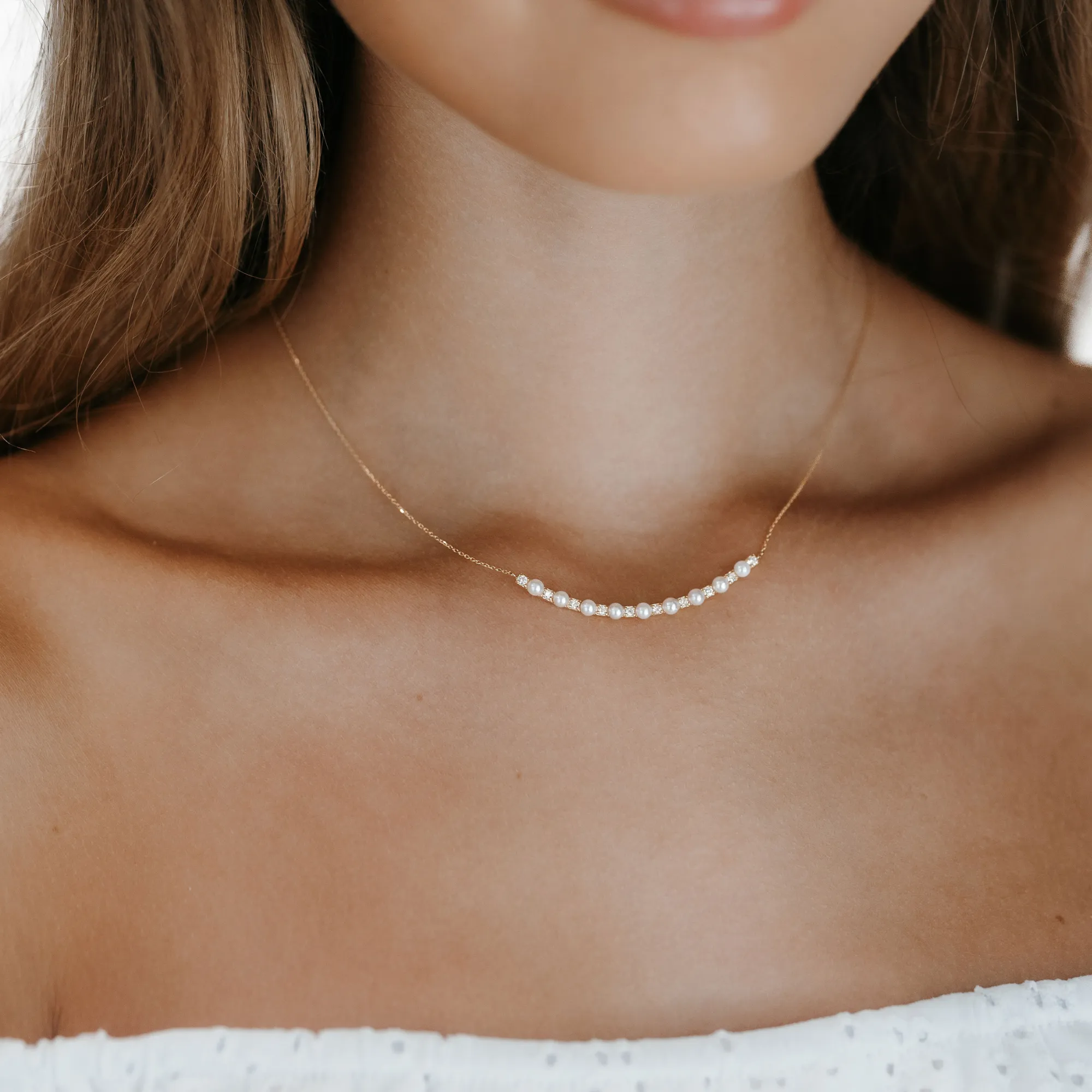 Pearl & Diamond Curve Necklace