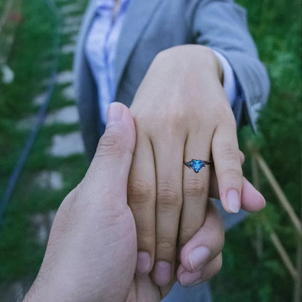 Promise Rings for Couples Set With 2 Rings Custom Engraved Matching Engagement Rings for Couples Blue Wedding Rings Set for Him and Her Black Tungsten Rings for Men Women Wedding Band Sapphire