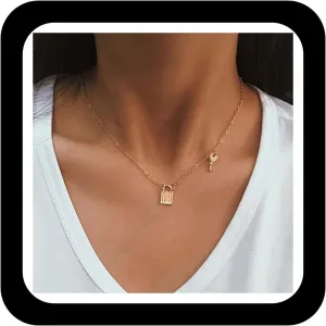 Punk Lock Choker Necklaces Vintage Key Chain Necklace Lock Key Pendent Necklace Gold Minimalist Necklaces Chain Jewelry for Women