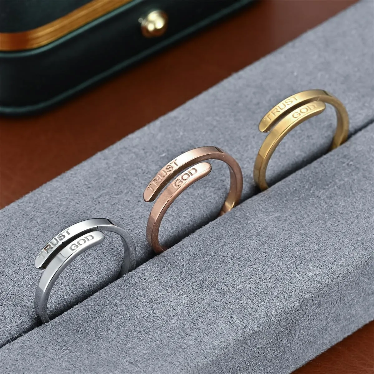 Q&D&S TRUST GOD Ring for Women Inspirational Ring Fashional Stainless Steel Adjustable Religious Faith Rings for Couples Jewelry Gifts