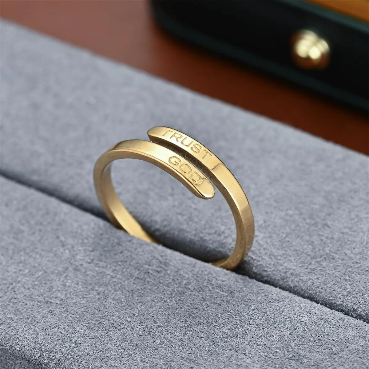 Q&D&S TRUST GOD Ring for Women Inspirational Ring Fashional Stainless Steel Adjustable Religious Faith Rings for Couples Jewelry Gifts