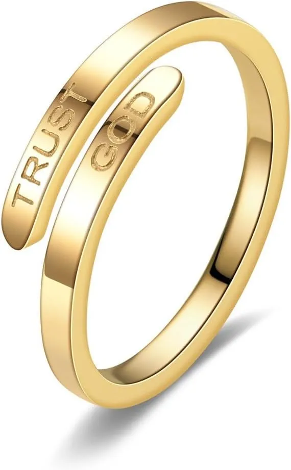 Q&D&S TRUST GOD Ring for Women Inspirational Ring Fashional Stainless Steel Adjustable Religious Faith Rings for Couples Jewelry Gifts